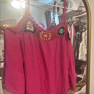 Pink Embellished Cropped Sleeveless Camisole Coverup